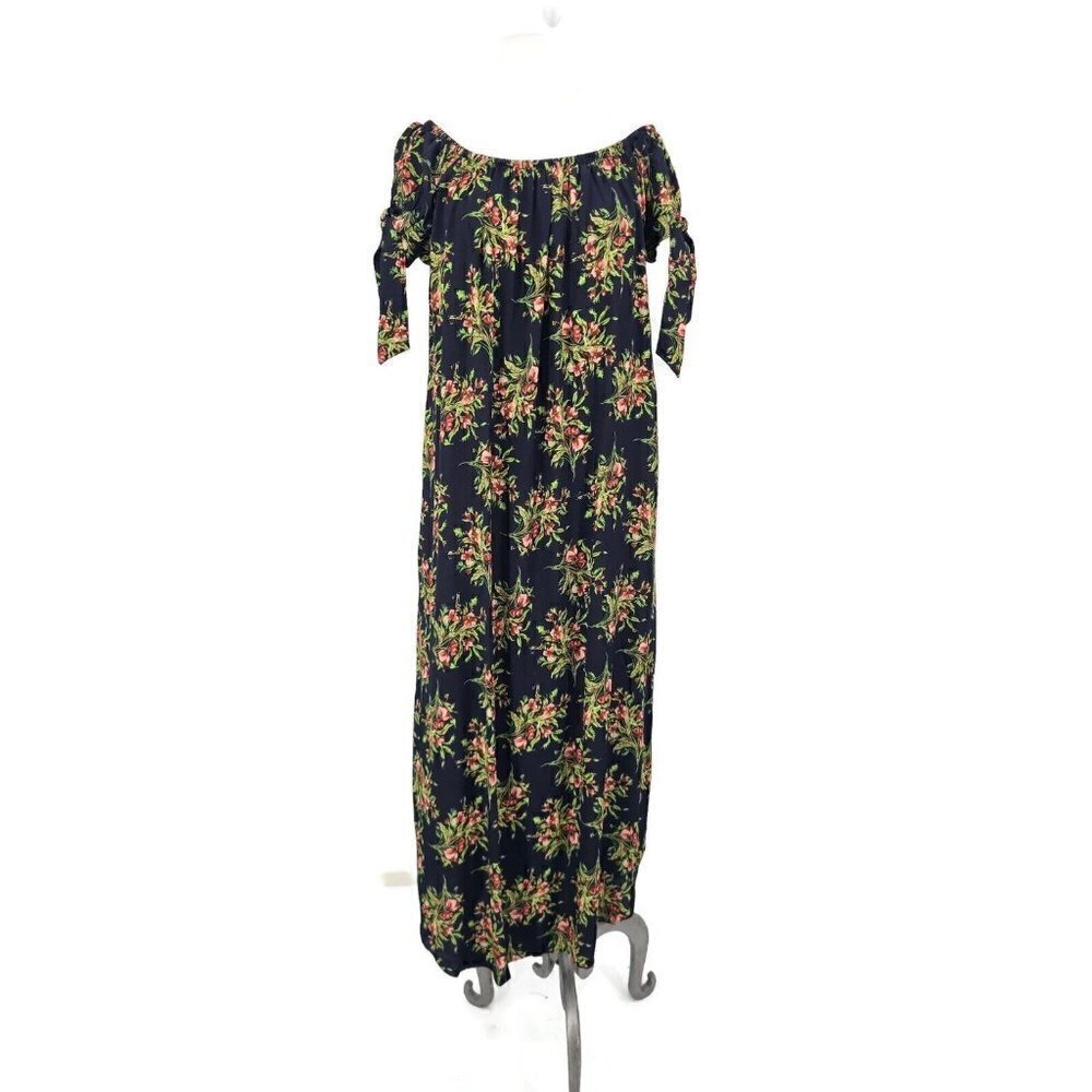 New Flynn Skye Maple Maxi Dress Womens M Night Desire Black Floral Rayon